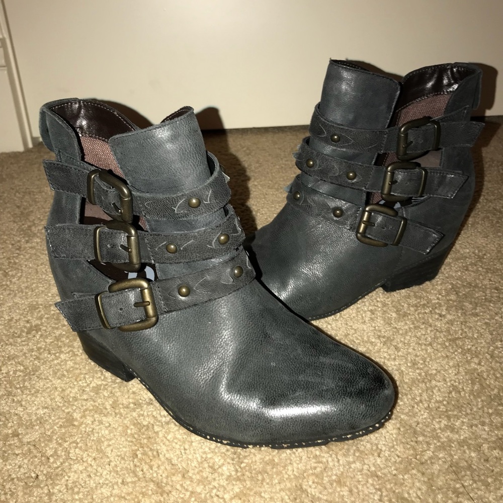 Dark grey OTBT booties with hidden 4 inch heel